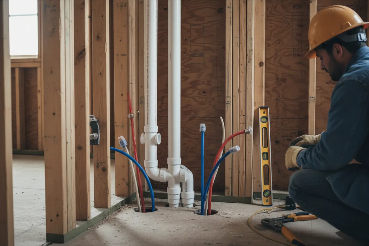 Drain and supply rough-in during Sump Pump Repair in Cheshire